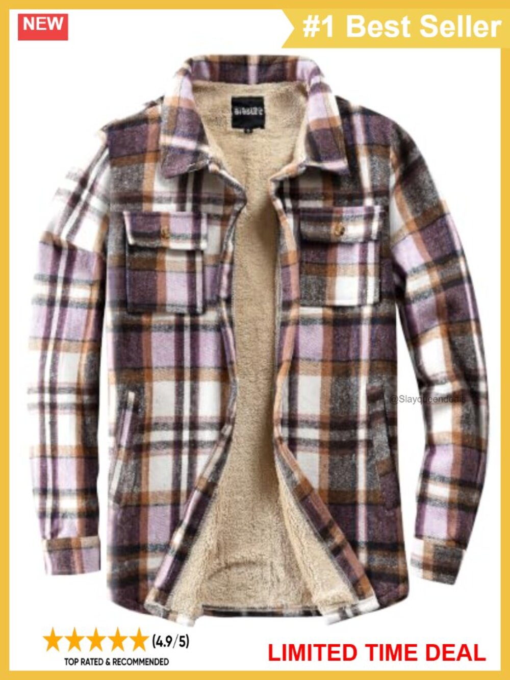 Sherpa Lined Flannel Shirt Jacket Plaid Button Pocket Coat